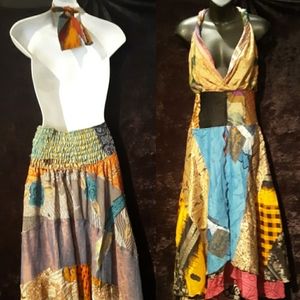 Silk patchquilt halter dress